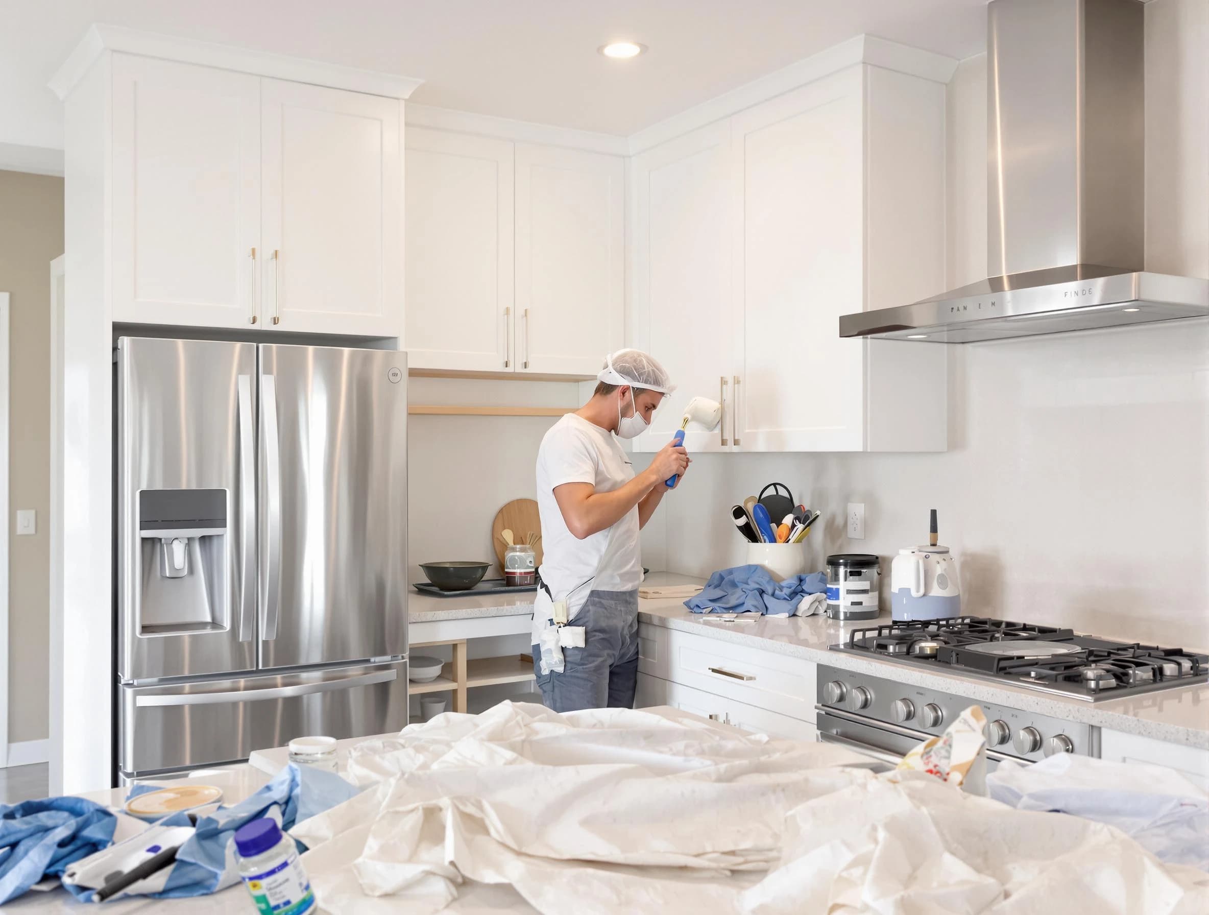 Cleveland House Painters painter applying a fresh coat in a kitchen located in Cleveland, OH