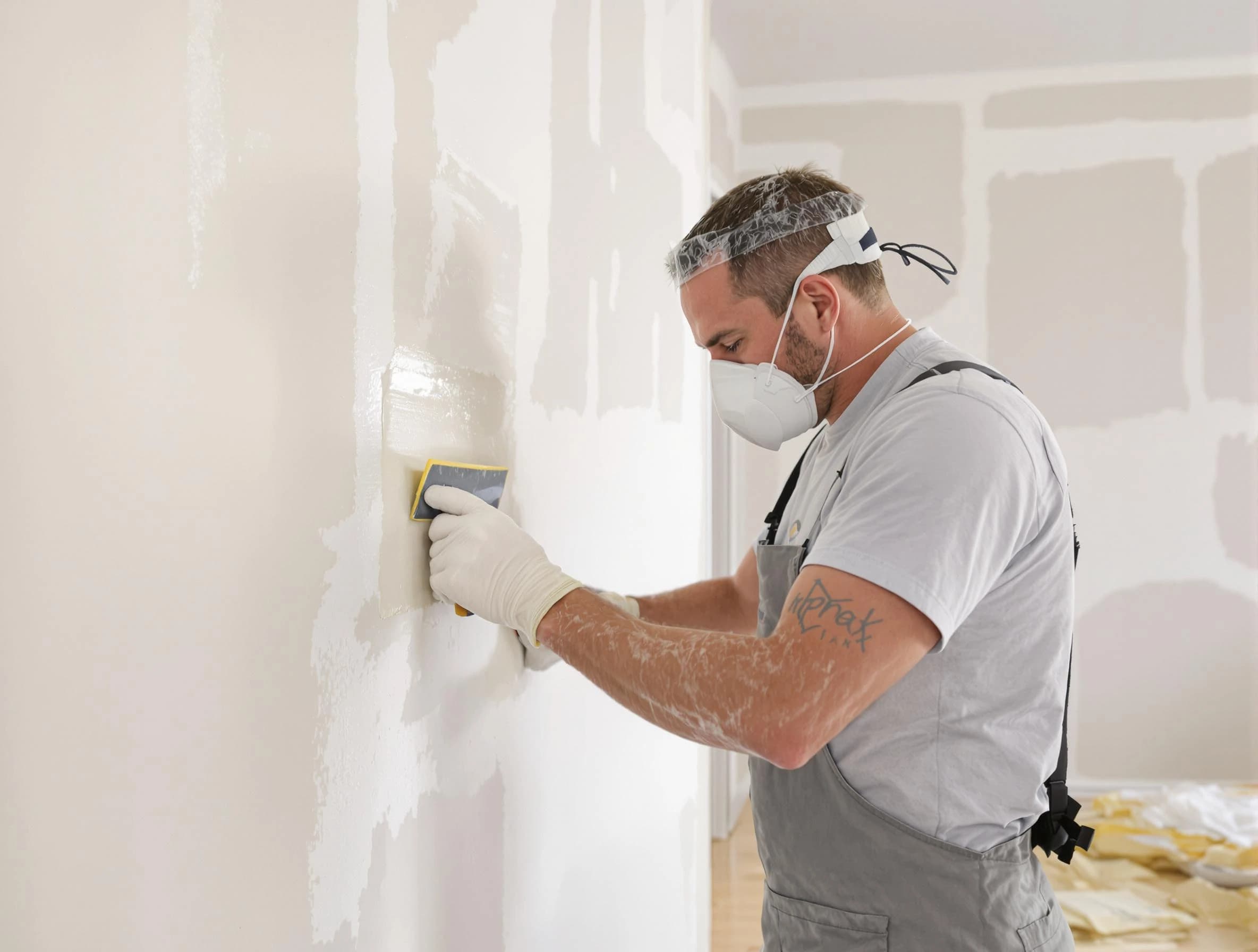 Cleveland House Painters technician applying mud to drywall seams in Cleveland, OH