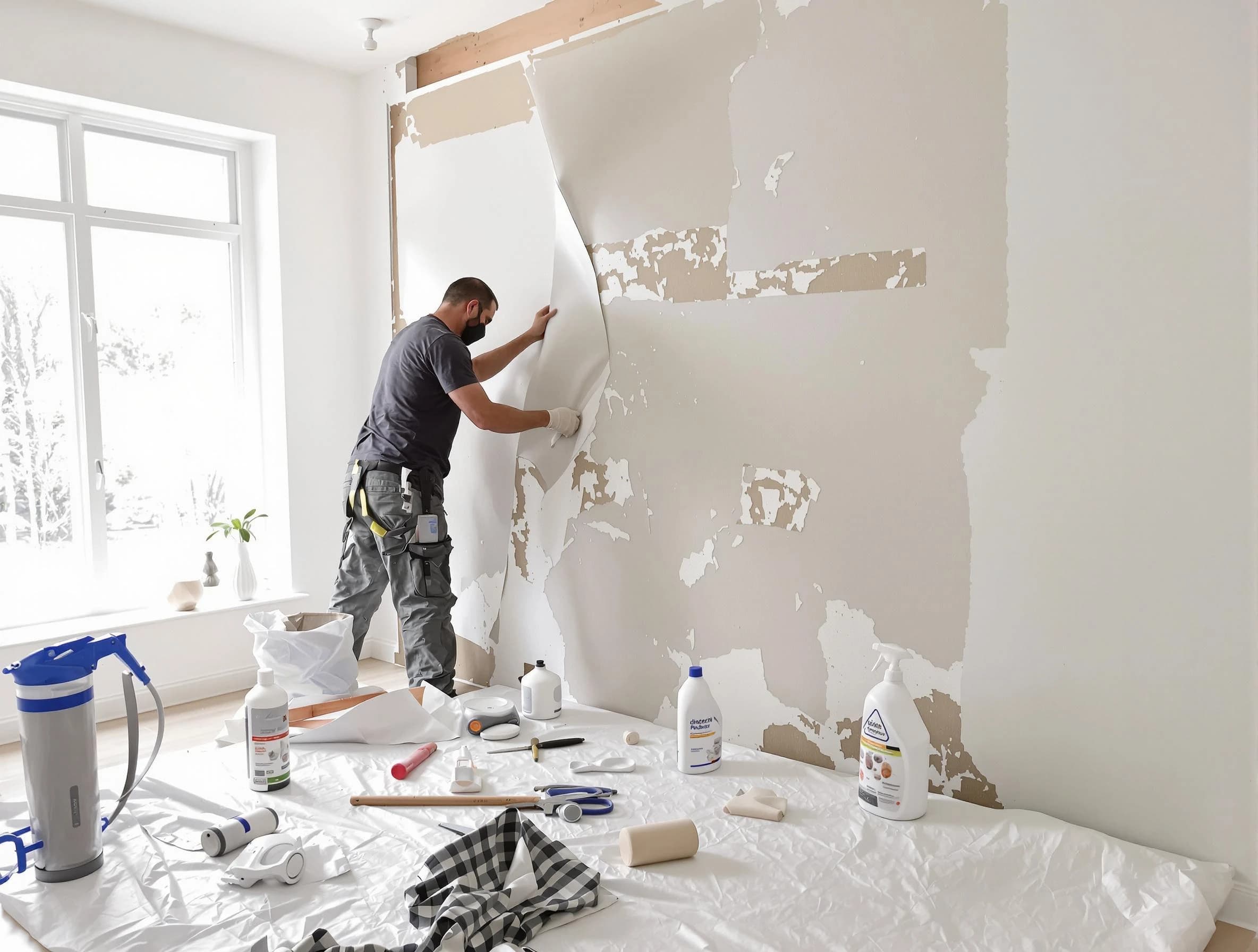 Cleveland House Painters technician removing wallpaper in Cleveland, OH